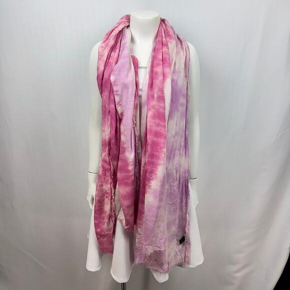 Steve Madden Pink Cream Tie Dye Scarf Oblong Gauzey Fringed Lightweight‎ - Picture 5 of 8